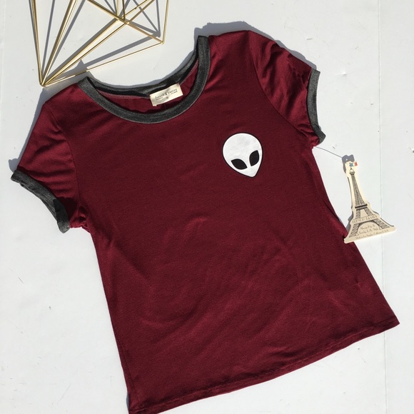 French Pastry Alien Graphic T-Shirt Garnet with Charcoal Trim - Picture 3 of 4